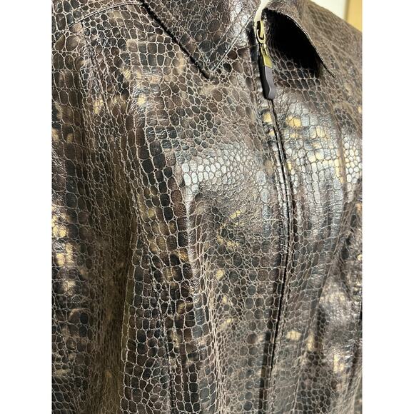 Womens Kim Rogers Jacket PL Brown Reptile Zippered Collared Faux Pockets - Picture 3 of 12